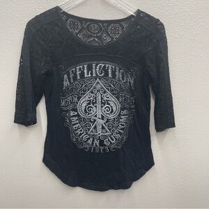 Unbranded Woman’s Black Lace Top 3/4 Sleeves Size Small